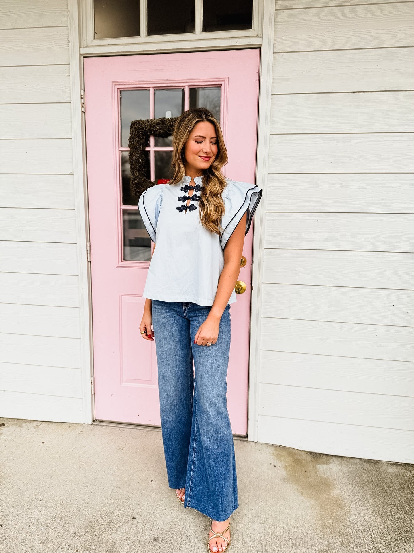 Fly Away Ruffle Layered Flutter Sleeve Top - Baby Blue