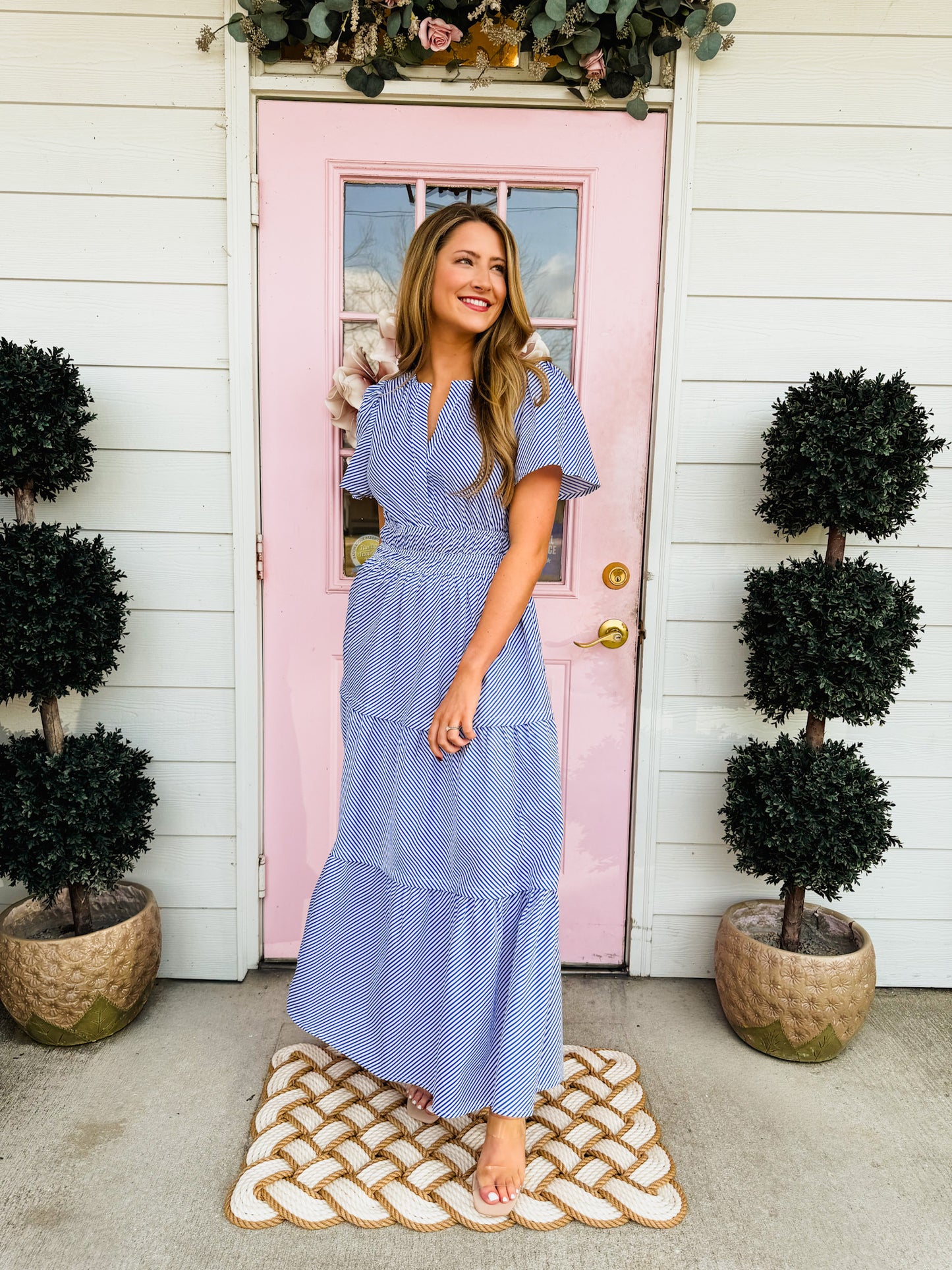 Clear Skies Striped Maxi Dress Dress - Blue