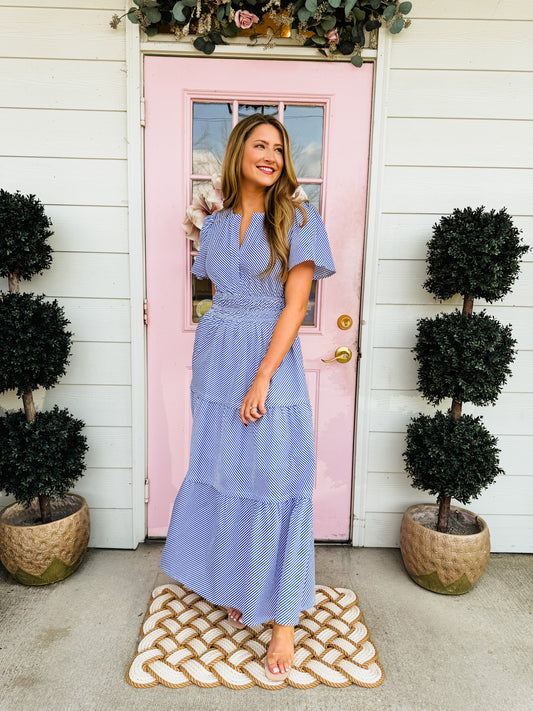 Clear Skies Striped Maxi Dress Dress - Blue