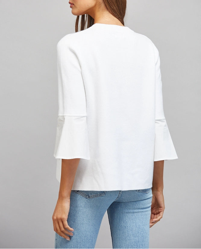 Dare You Contrast Flare Bell Sleeve Sweater - Cream