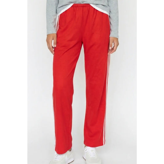 Come Back Linen Long Pants with Side Contrast - Cherry