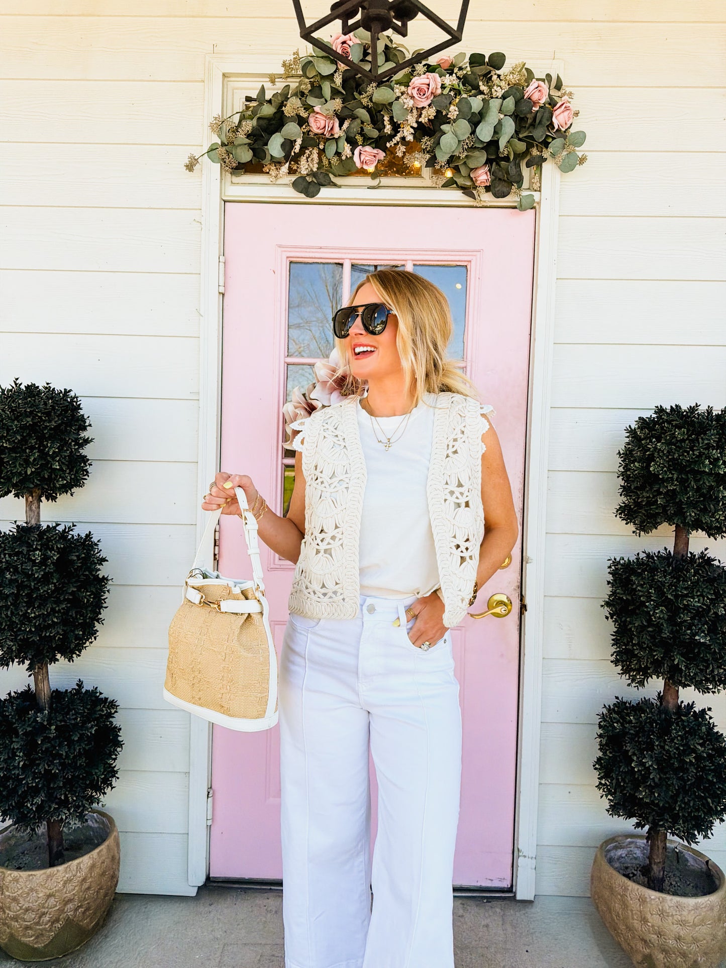 Another Love Briza Crochet Cropped Vest - Vintage Cream