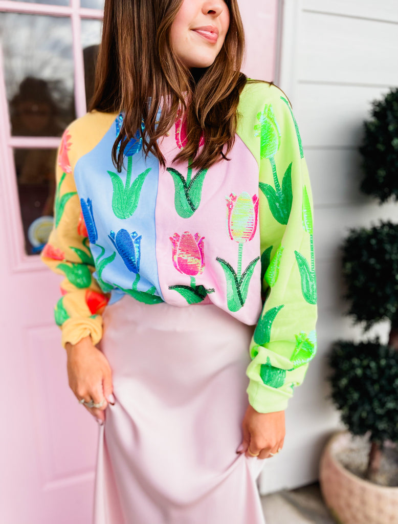 Queen Of Sparkles Neon Colorblock Tulip Sweatshirt