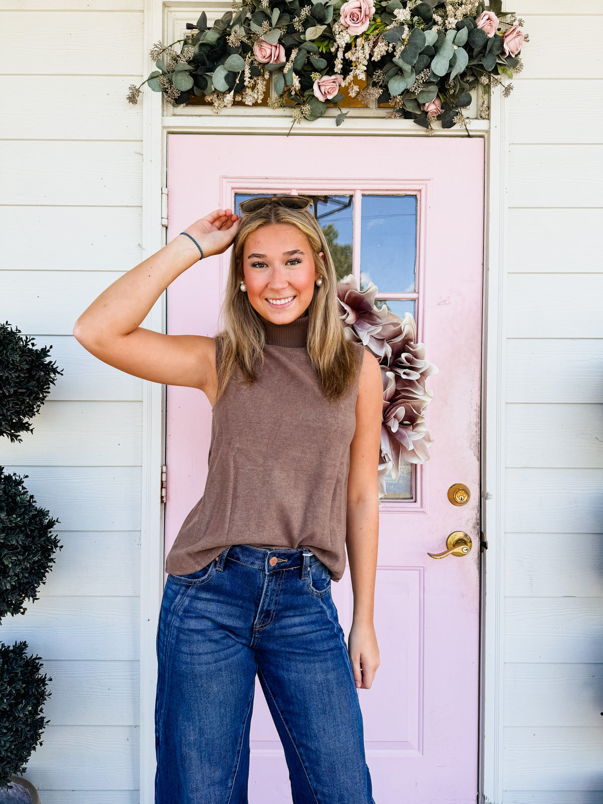 Easy Living Sleeveless Turtle Neck Top - Mocha