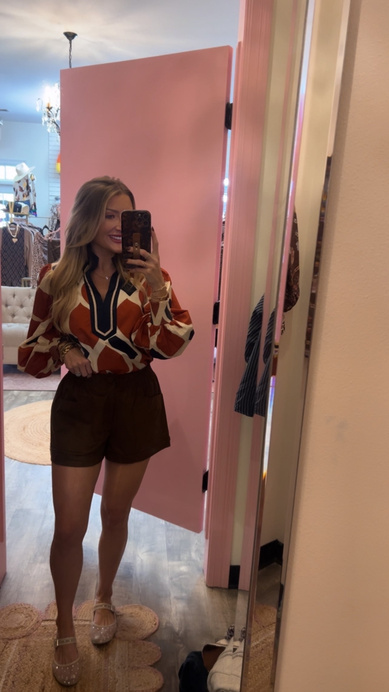 Be Bold Geometric Puff Sleeve Top - Ecru Rust