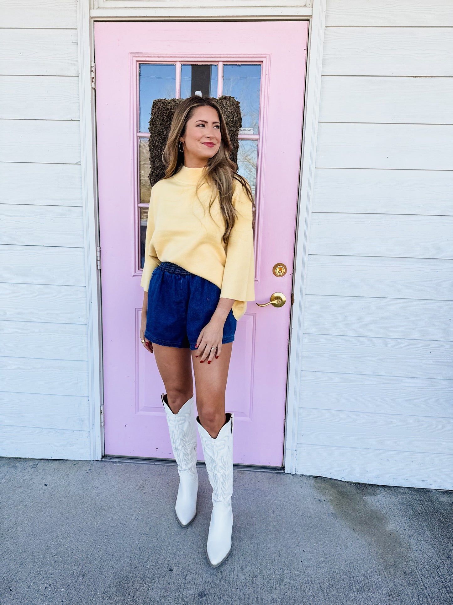 The Moment Mock Neck Bell Sleeve Sweater - Mellow Yellow