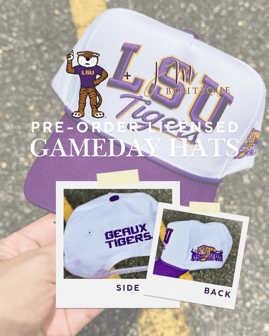 PRE-ORDER LSU Tigers Licensed Stacked Adjustable Hat - White/Purple