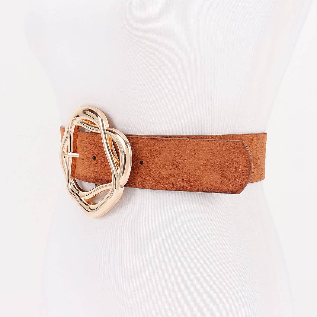 Unique Twisted Buckle Belt - Camel