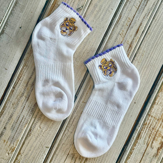LSU Embroidered Scallop Sailor Mike Sock