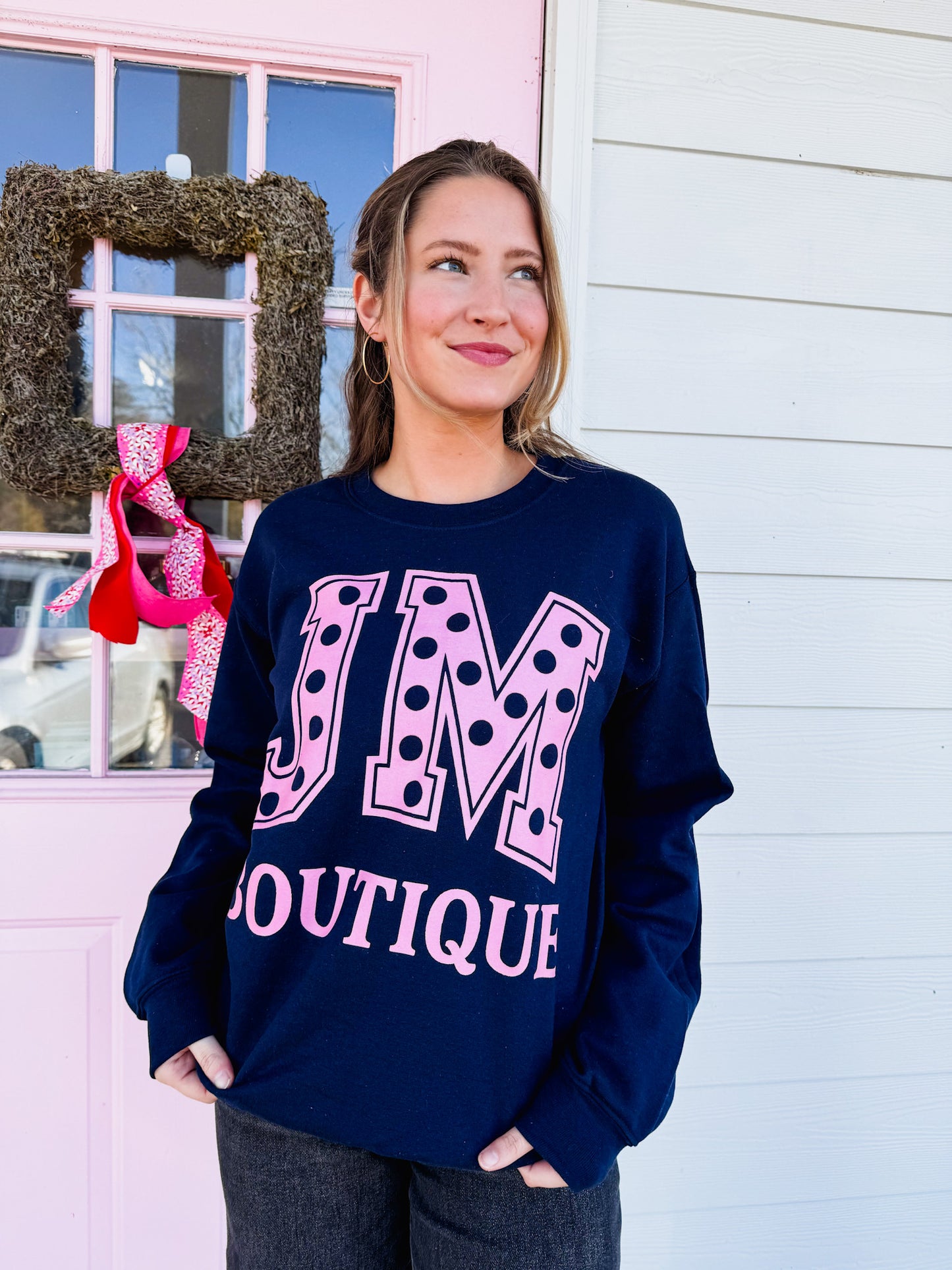 JM Polka Dot Block Letter Sweatshirt - Navy