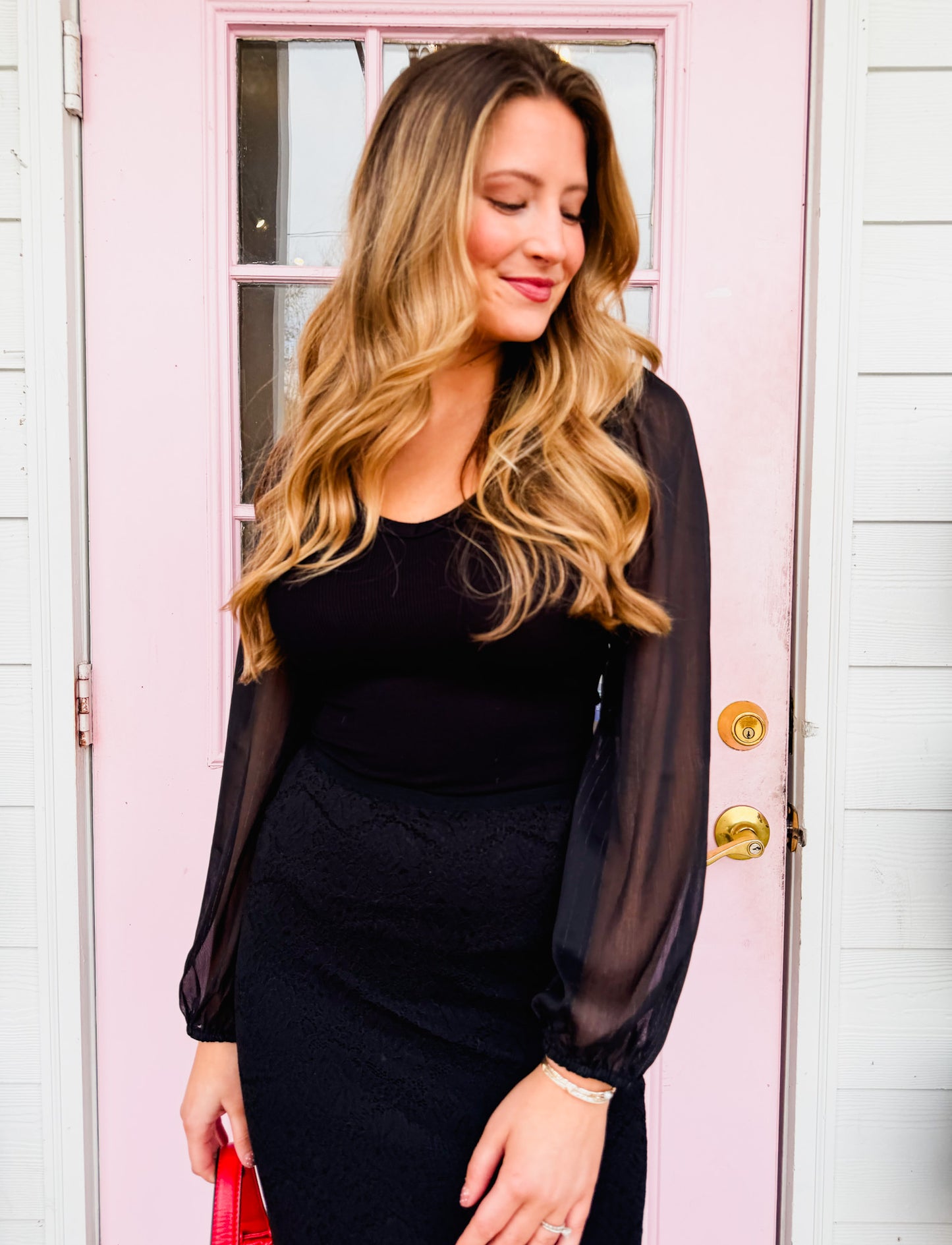 Gleam Mixed Media Bodysuit - Black