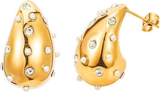 Luxury Tear Drop Pearl Stud Earrings