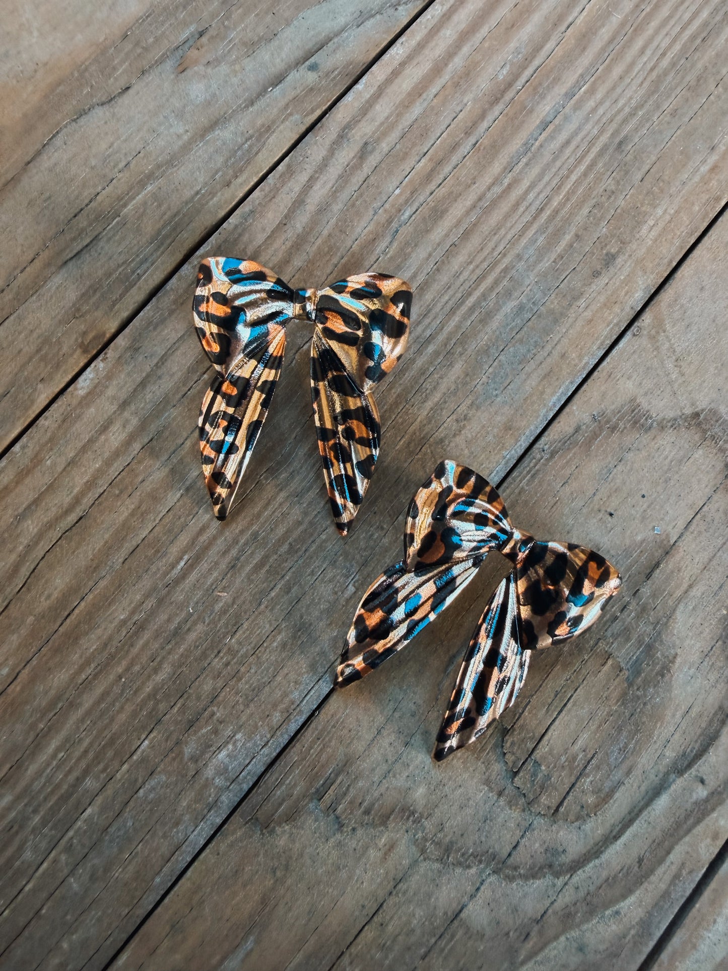 Oversized Gold Bow Earrings - Leopard