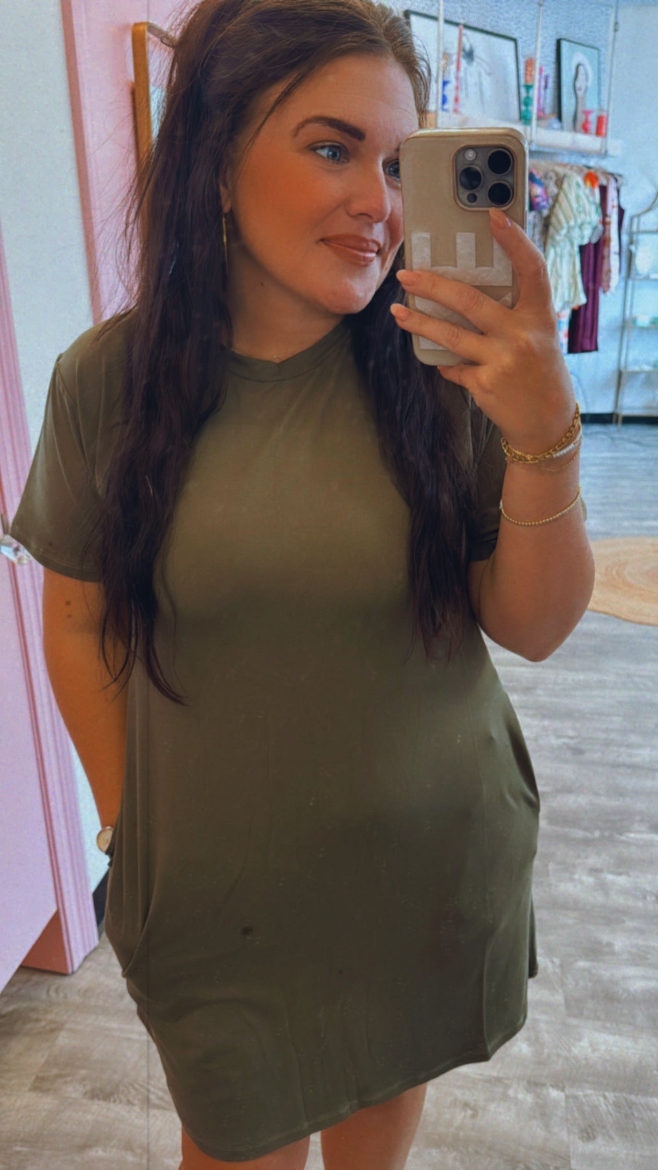 On The Go T-Shirt Dress with Pockets - Olive
