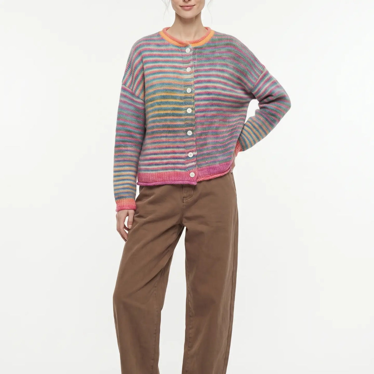 Early Riser Multi Colored Button Up Cardigan - Teal Mix