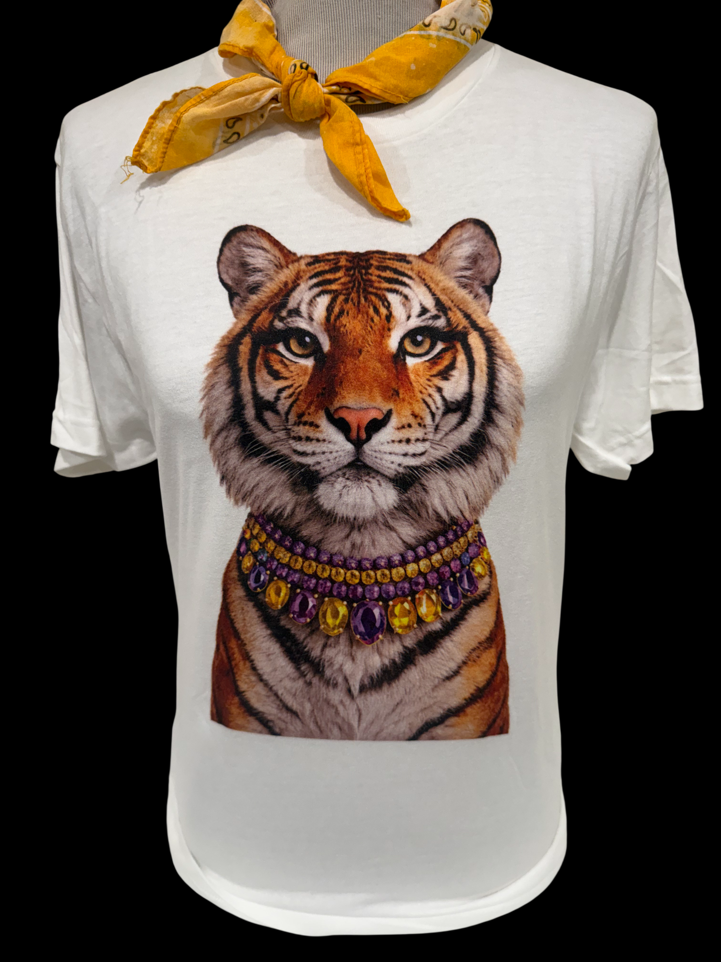 Jeweled Purple & Gold Collar Tiger Tee - White