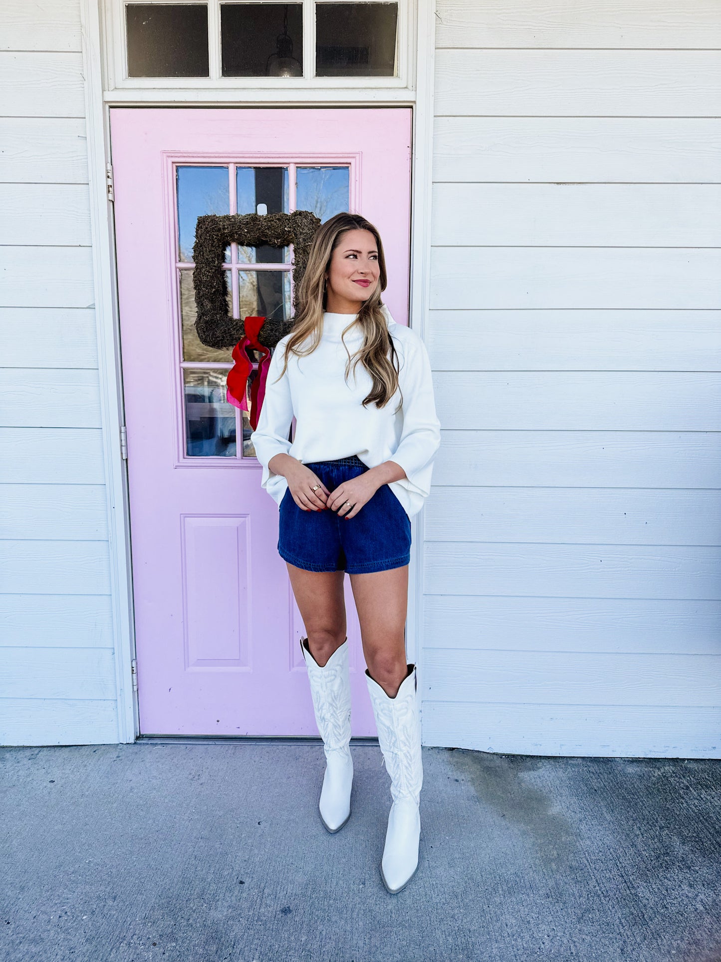 The Moment Mock Neck Bell Sleeve Sweater - Cream