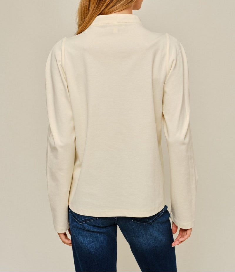 Use Your Voice Shoulder Puff Detail Solid Blouse - Ivory