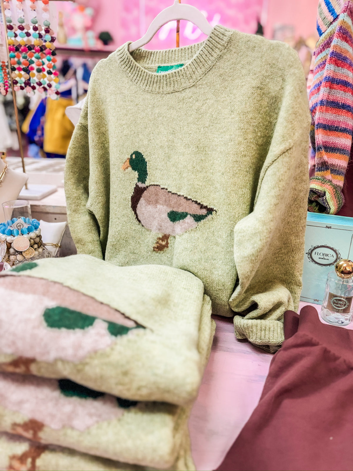 The One Duck Motif Sweater - Matcha