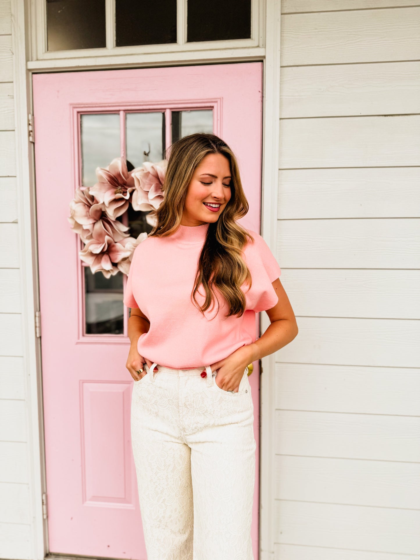 Must Have Mock Neck Short Sleeve Top - Apricot