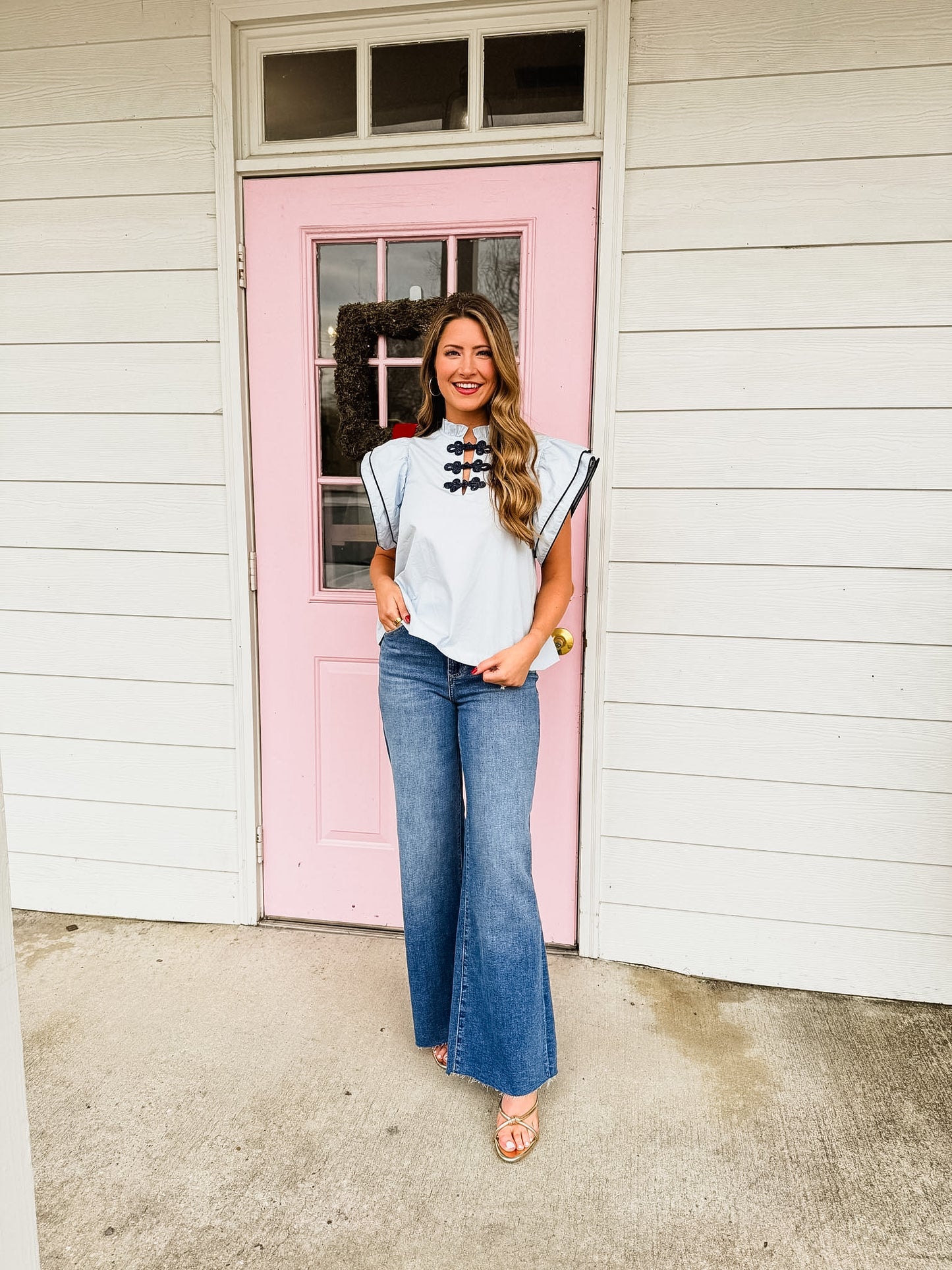 Fly Away Ruffle Layered Flutter Sleeve Top - Baby Blue