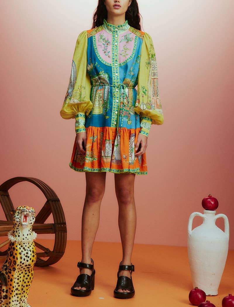 Stand Out Balloon Sleeve Print Mini Dress - Multi