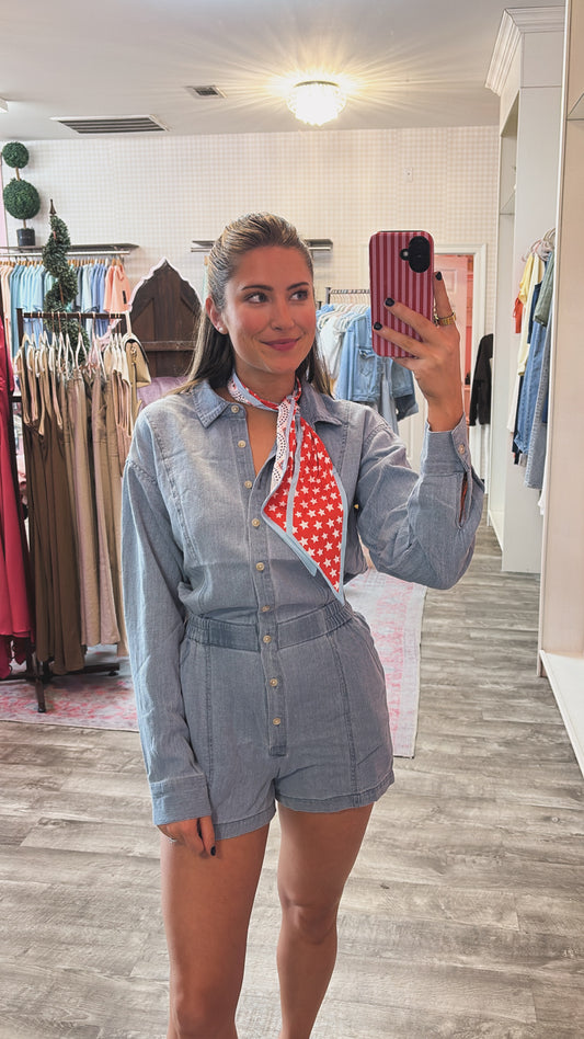 Z Supply Sully Twill Romper - Lake Blue