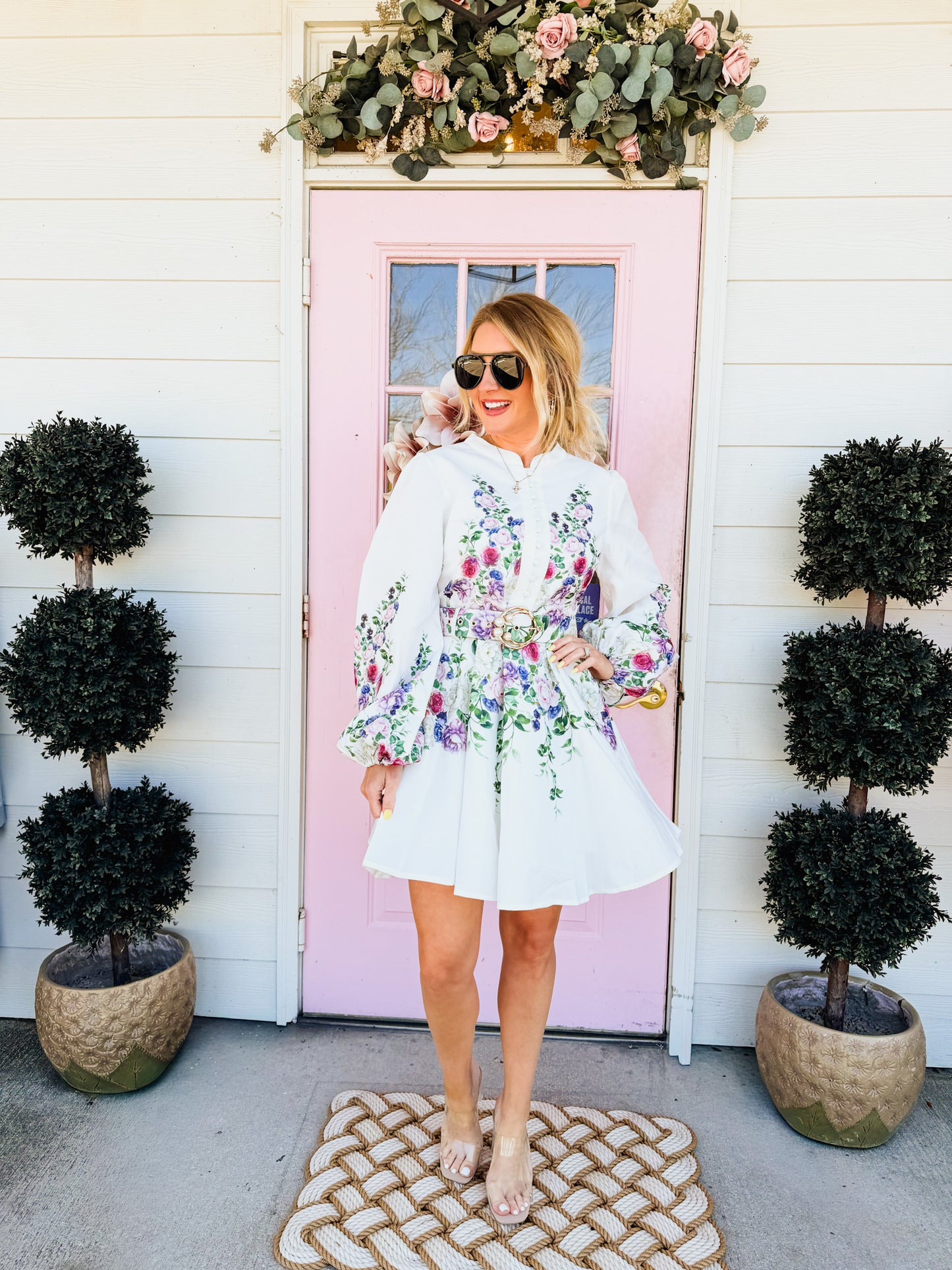 Planting Roots Floral Print Detail Short Dress - Off White