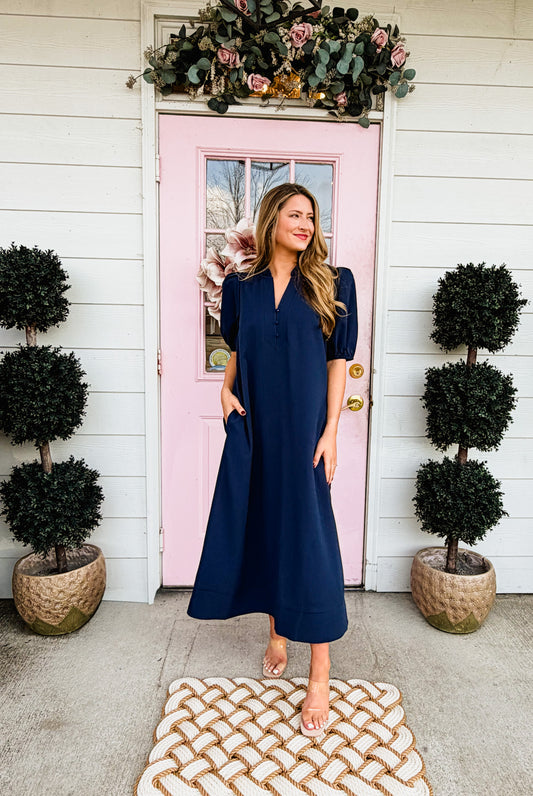 Set Sail V-Neck Maxi Dress - Navy