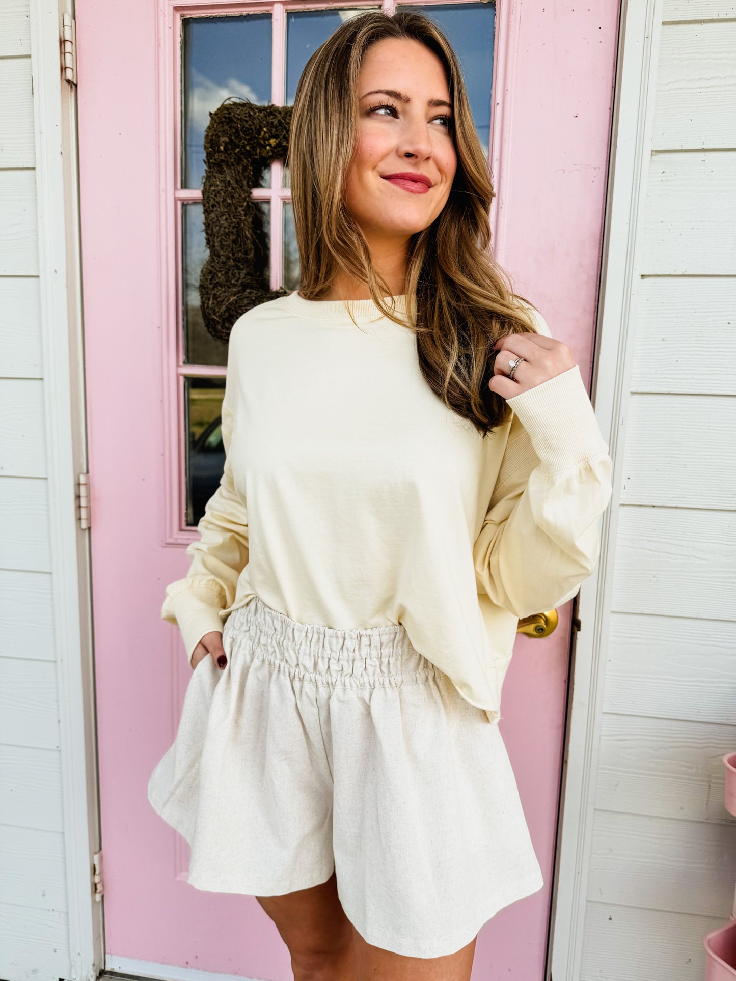 Dig It Mineral Washed Round Neck Top - Bone Yellow