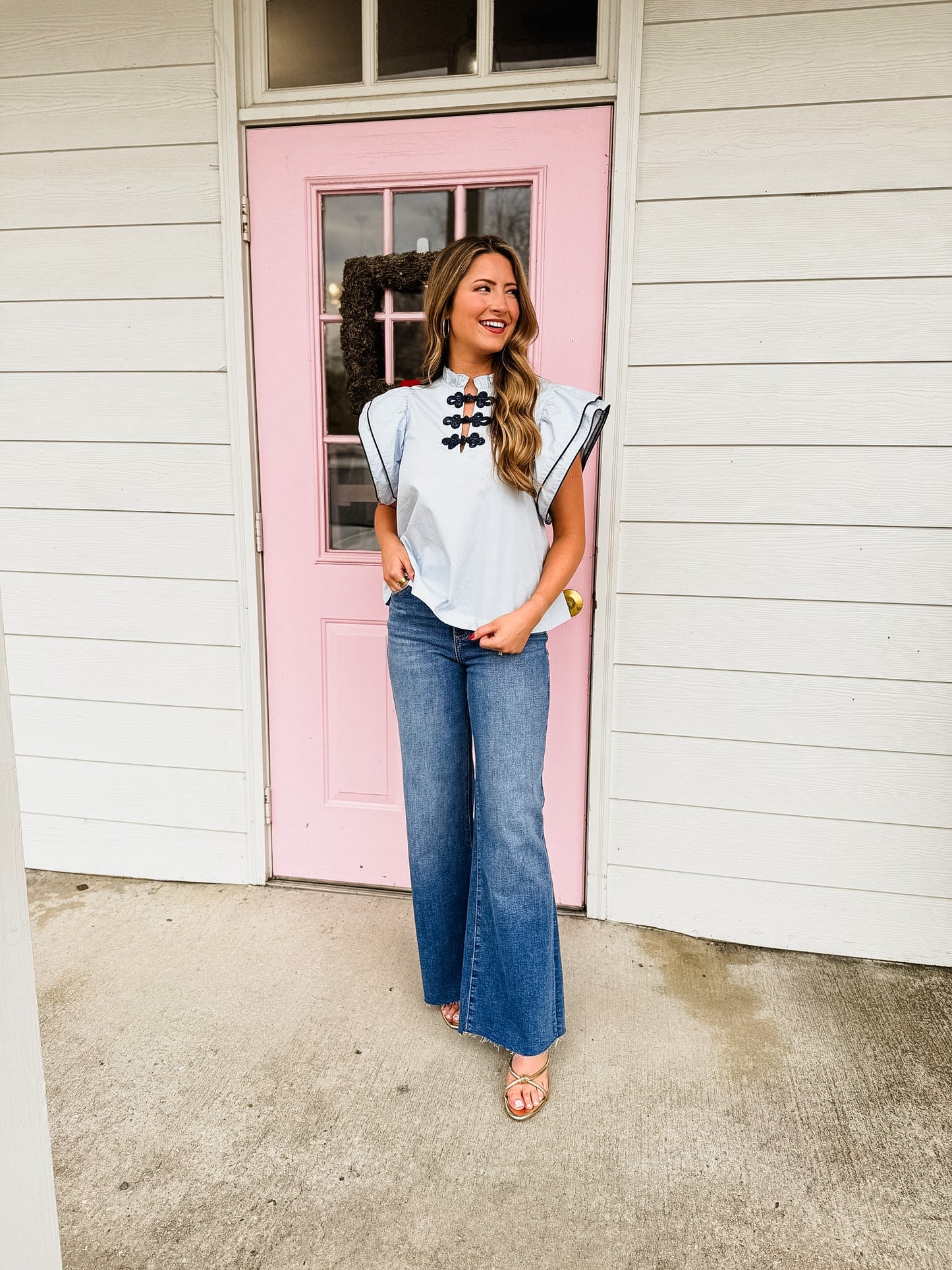 Fly Away Ruffle Layered Flutter Sleeve Top - Baby Blue