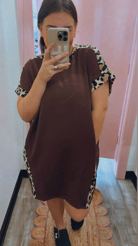 Adventures Waiting Animal Print Trimmed Dress - Brown