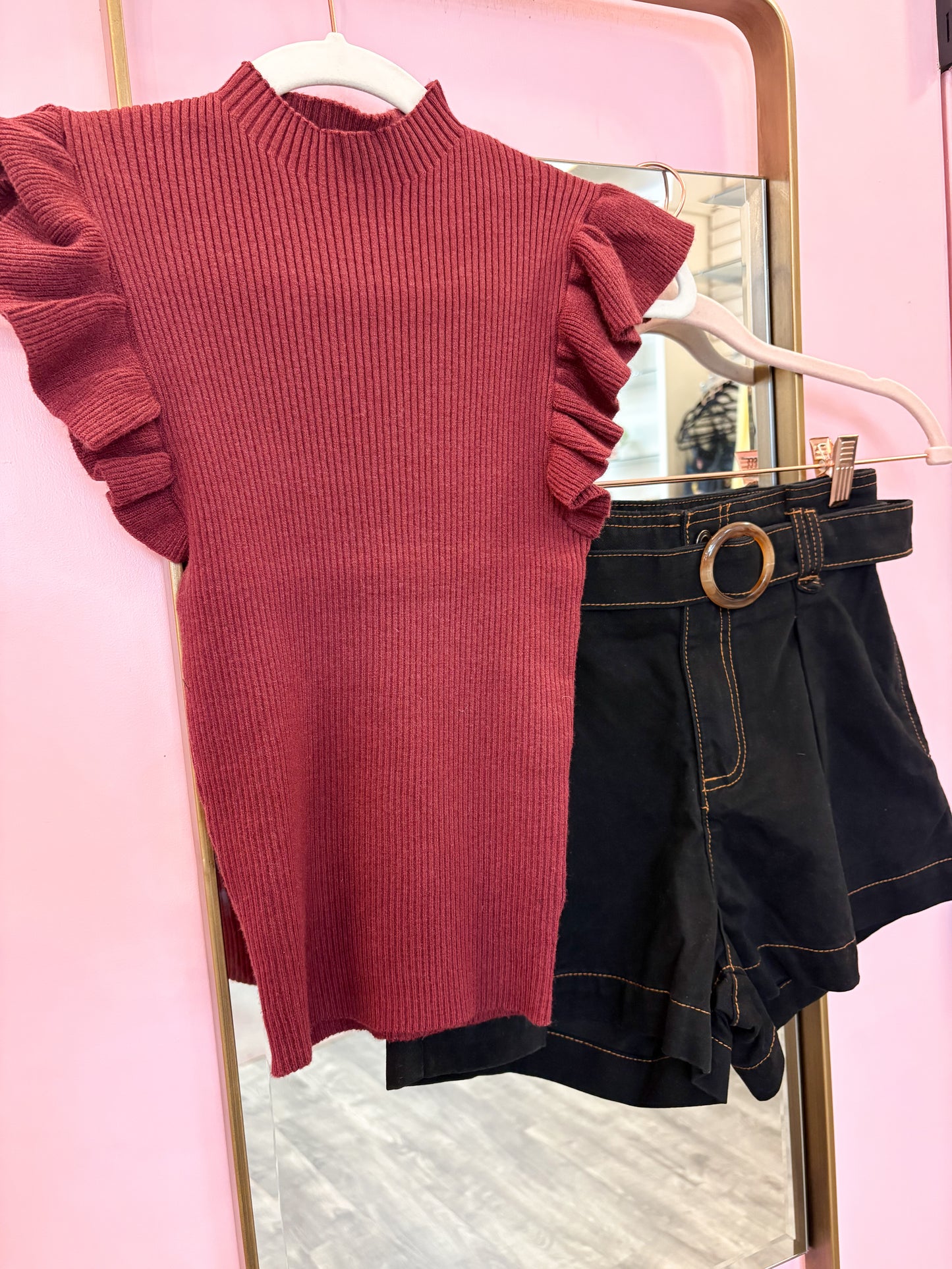 Tiffany Mockneck Ruffle Tank Sweater - Burgundy
