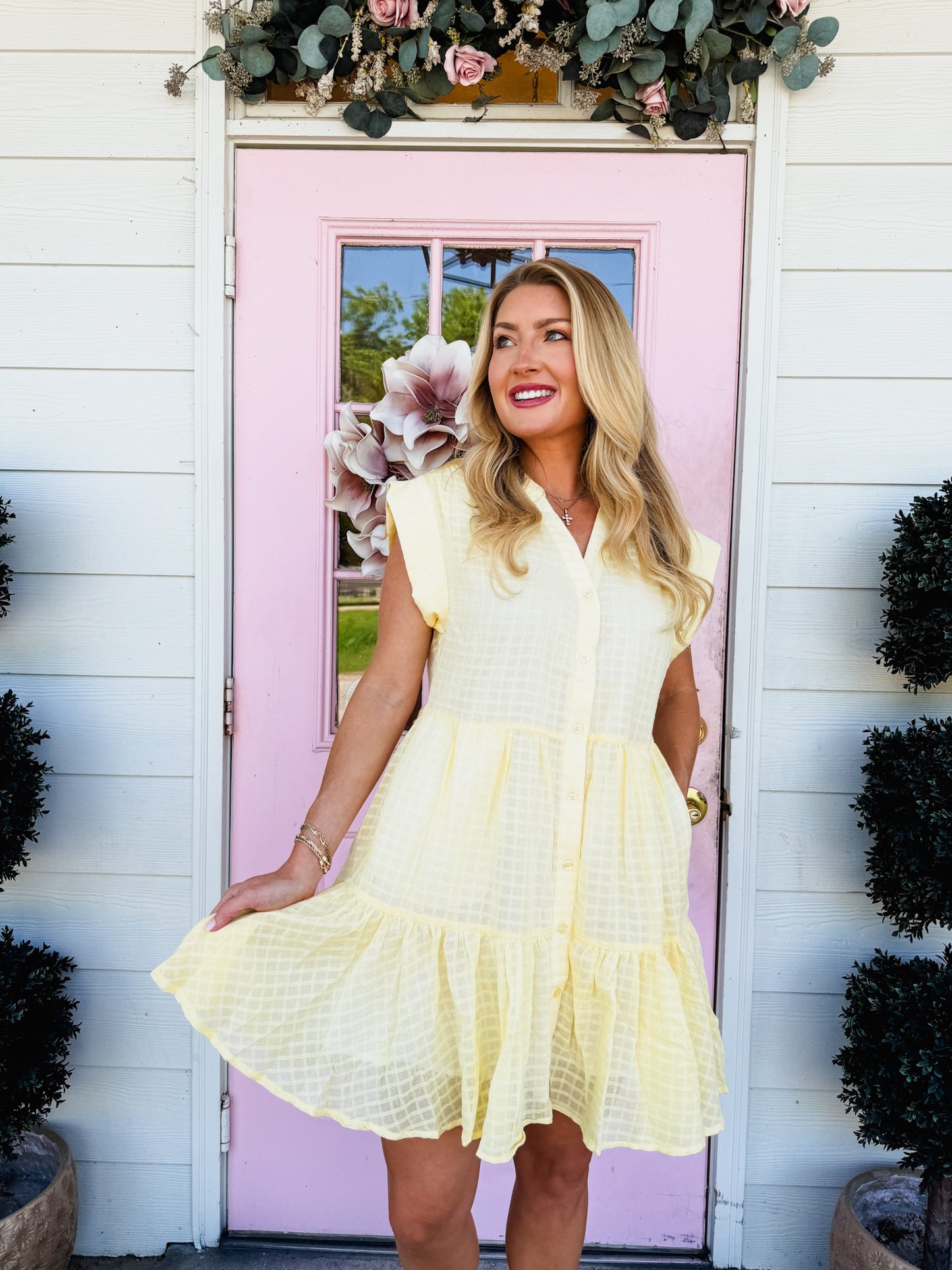 Elan Cap Sleeve Tiered Dress - Yellow
