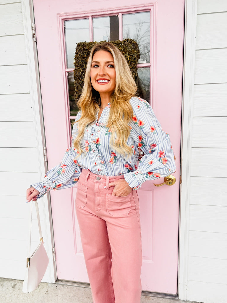 Adorably Yours Floral Print Smocked Detail Top