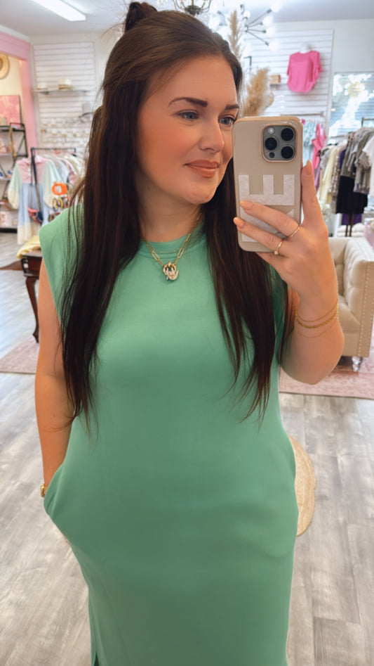 She's A Mood Side Slit Midi Dress - Green