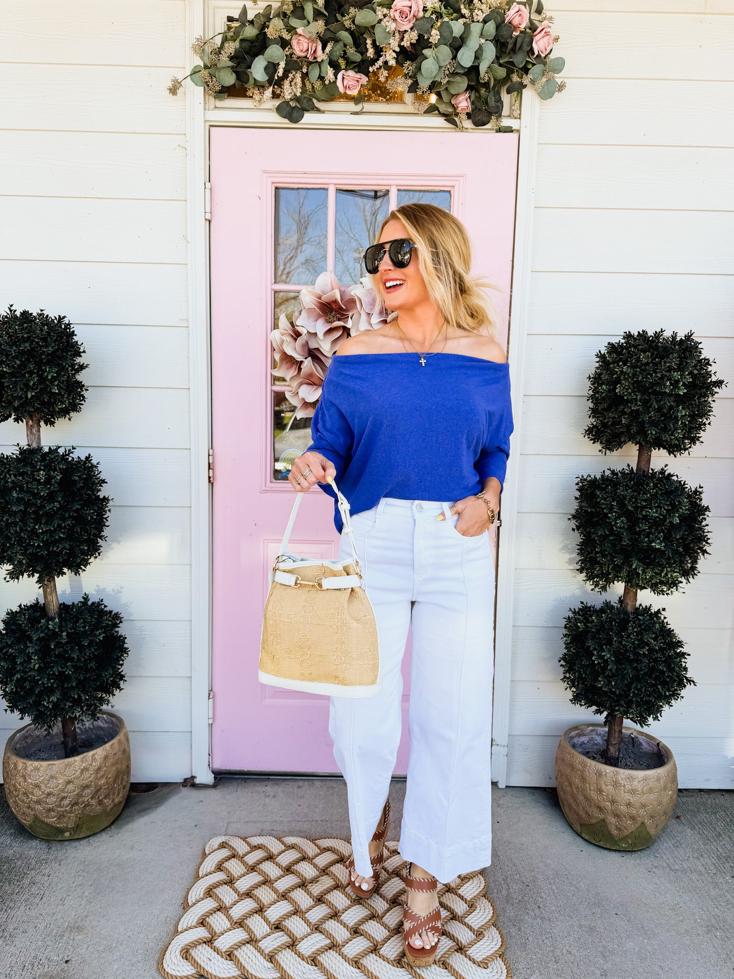 The Anywhere Off Shoulder Top - Berry Blue