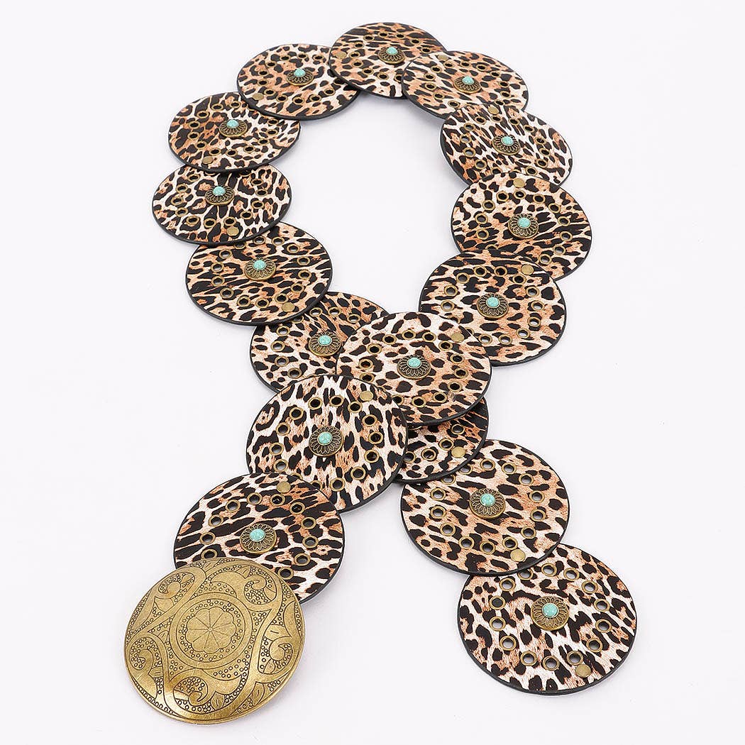 Faux Leather Disc Belt - Leopard