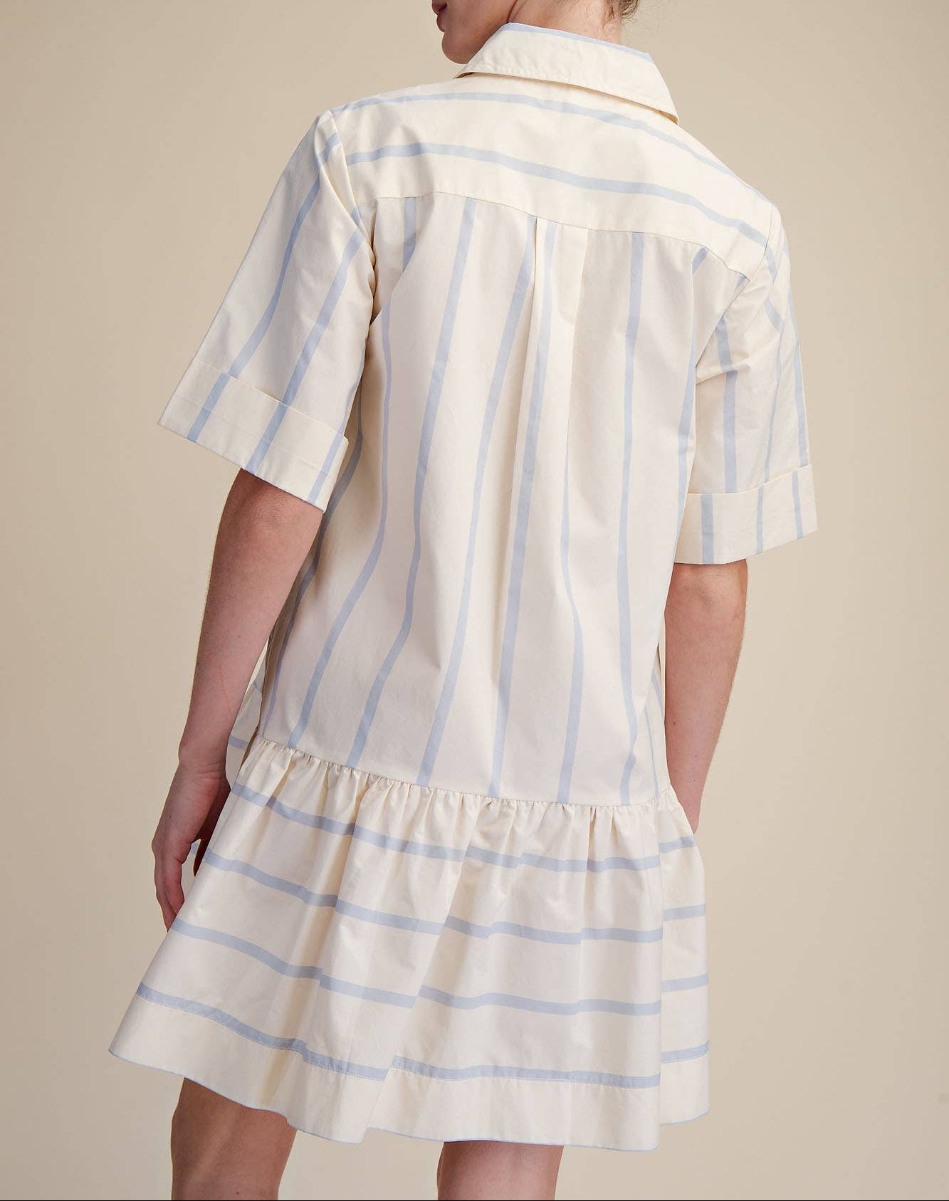 Coastal Crush Collared Short Sleeve Front Pockets Dress - Blue
