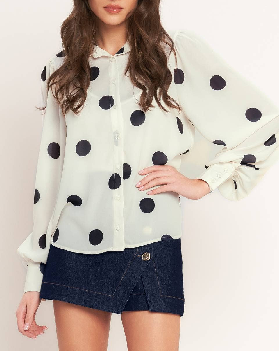 Shes's Spotted Polka Dot Button Down - Ivory/Black