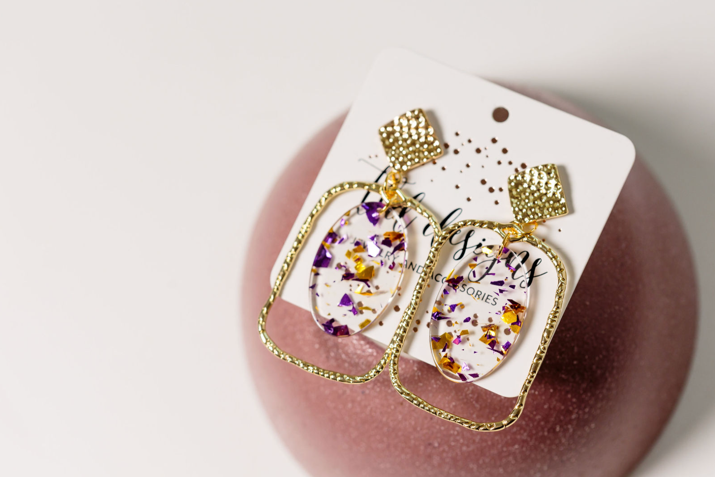 Golden Purple Dangle Earrings