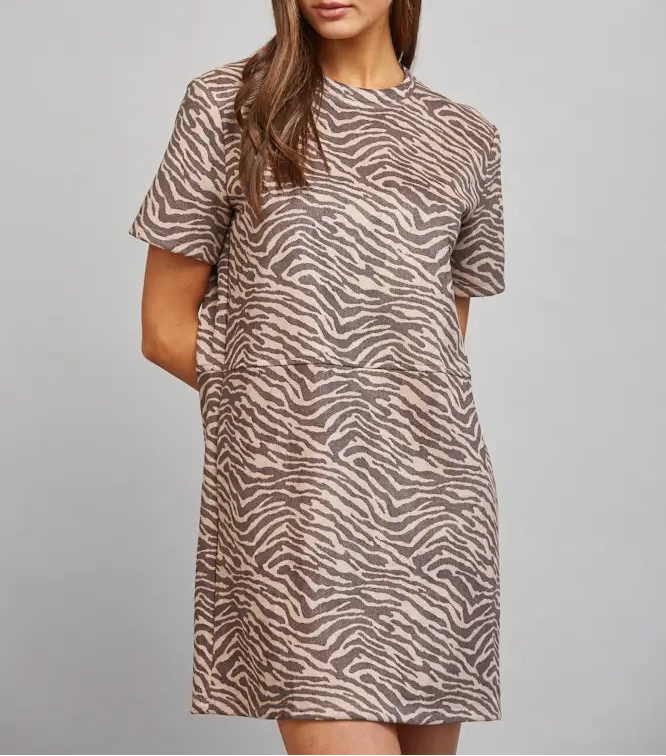 Locked Up Animal Print Faux Suede Dress - Mauve/Brown
