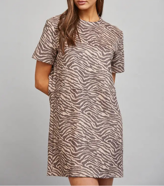 Locked Up Animal Print Faux Suede Dress - Mauve/Brown