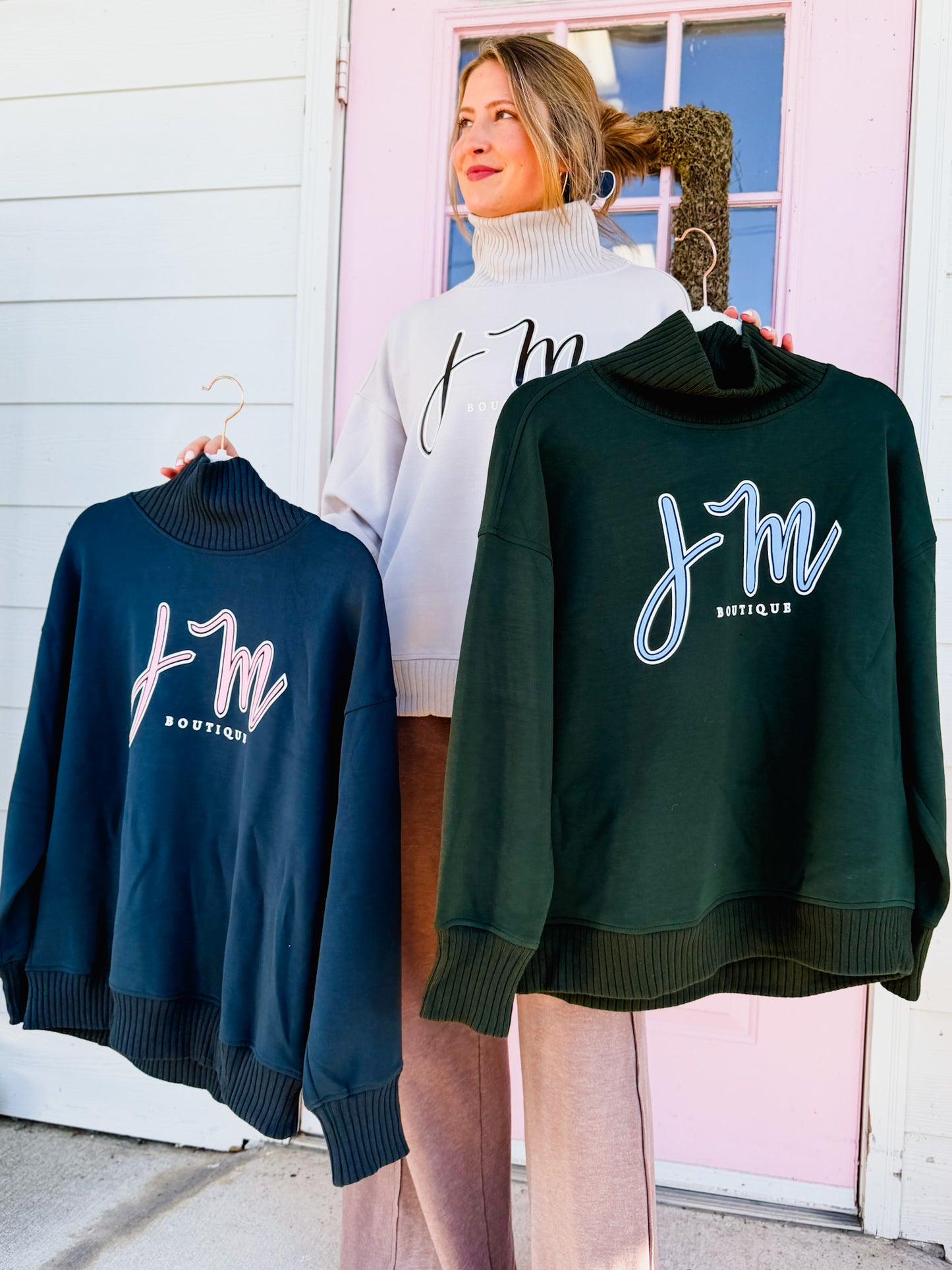 JM Mock Neck Scuba Ribbed Sweatshirt - Regency Green