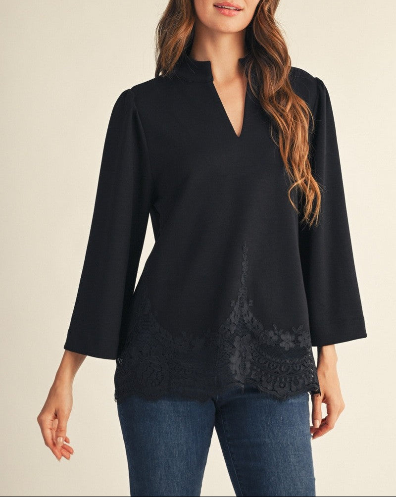 Look Ahead Lace Trim Detail Top - Black