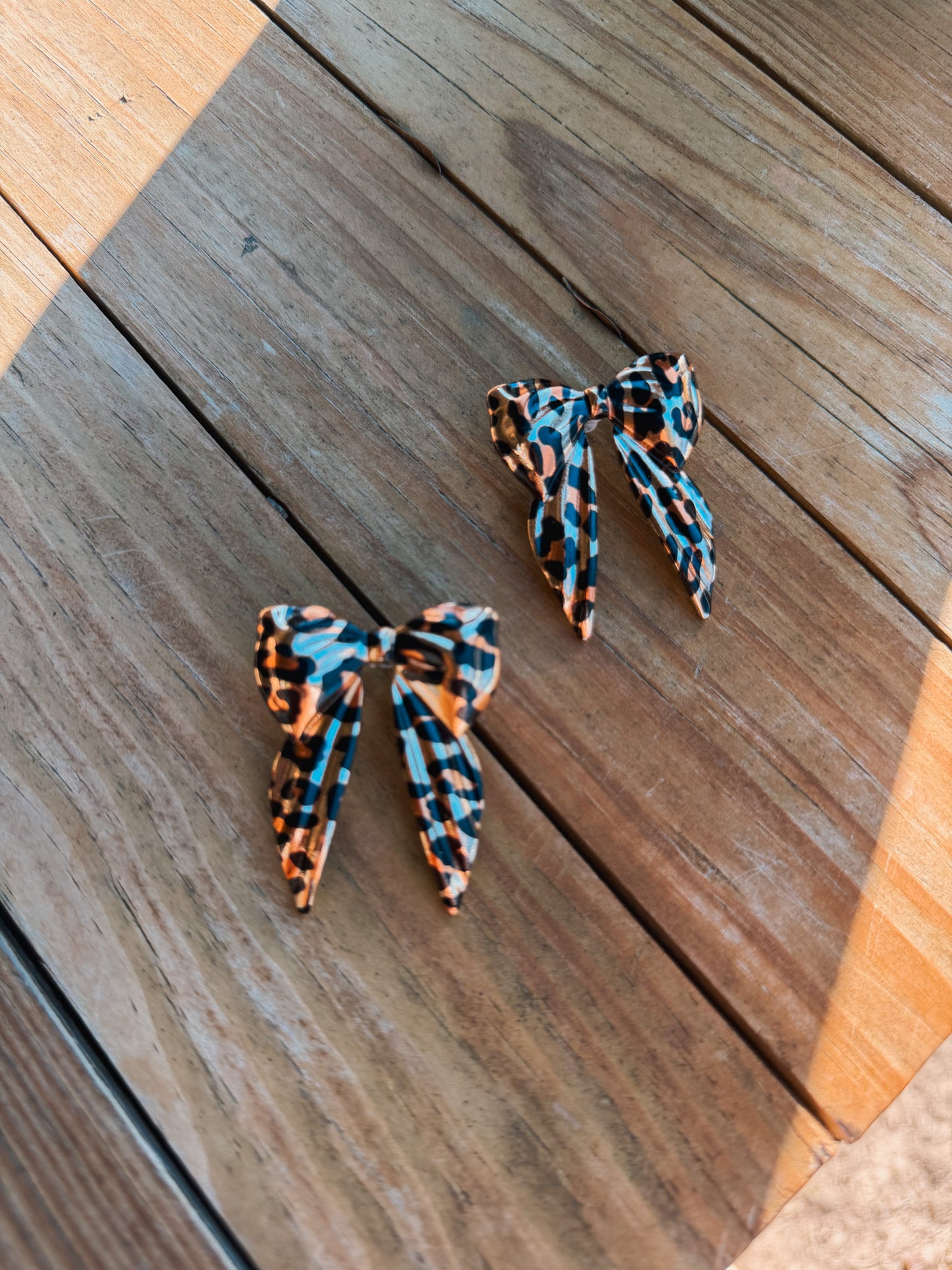 Oversized Gold Bow Earrings - Leopard