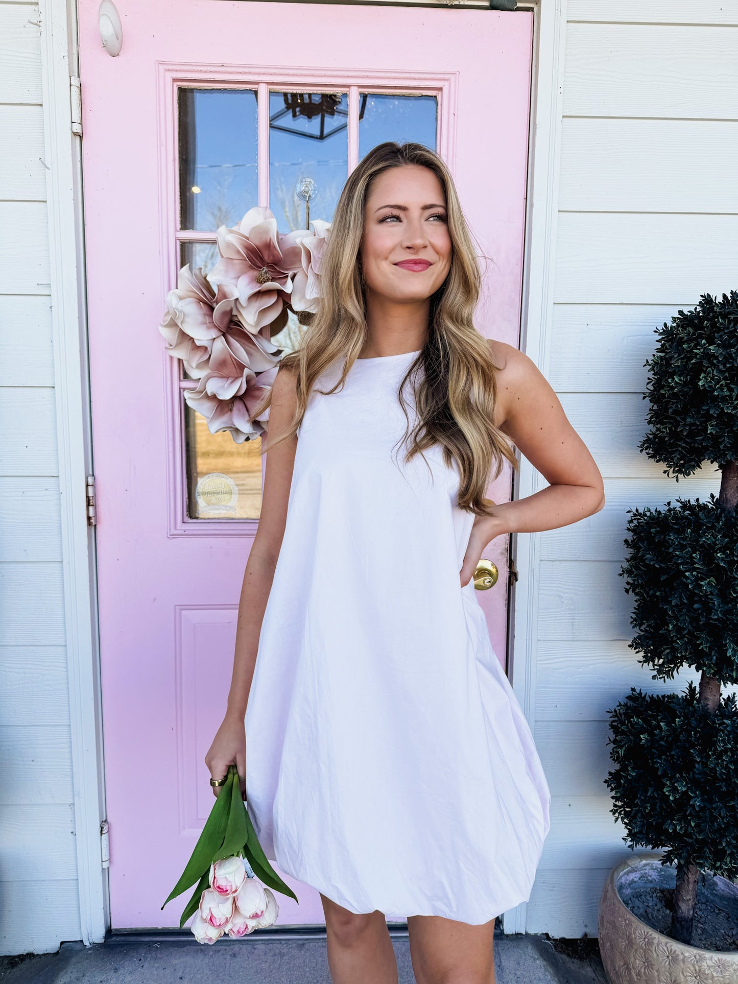 Picture Perfect Sleeveless Bubble Hem Dress - Pale Pink