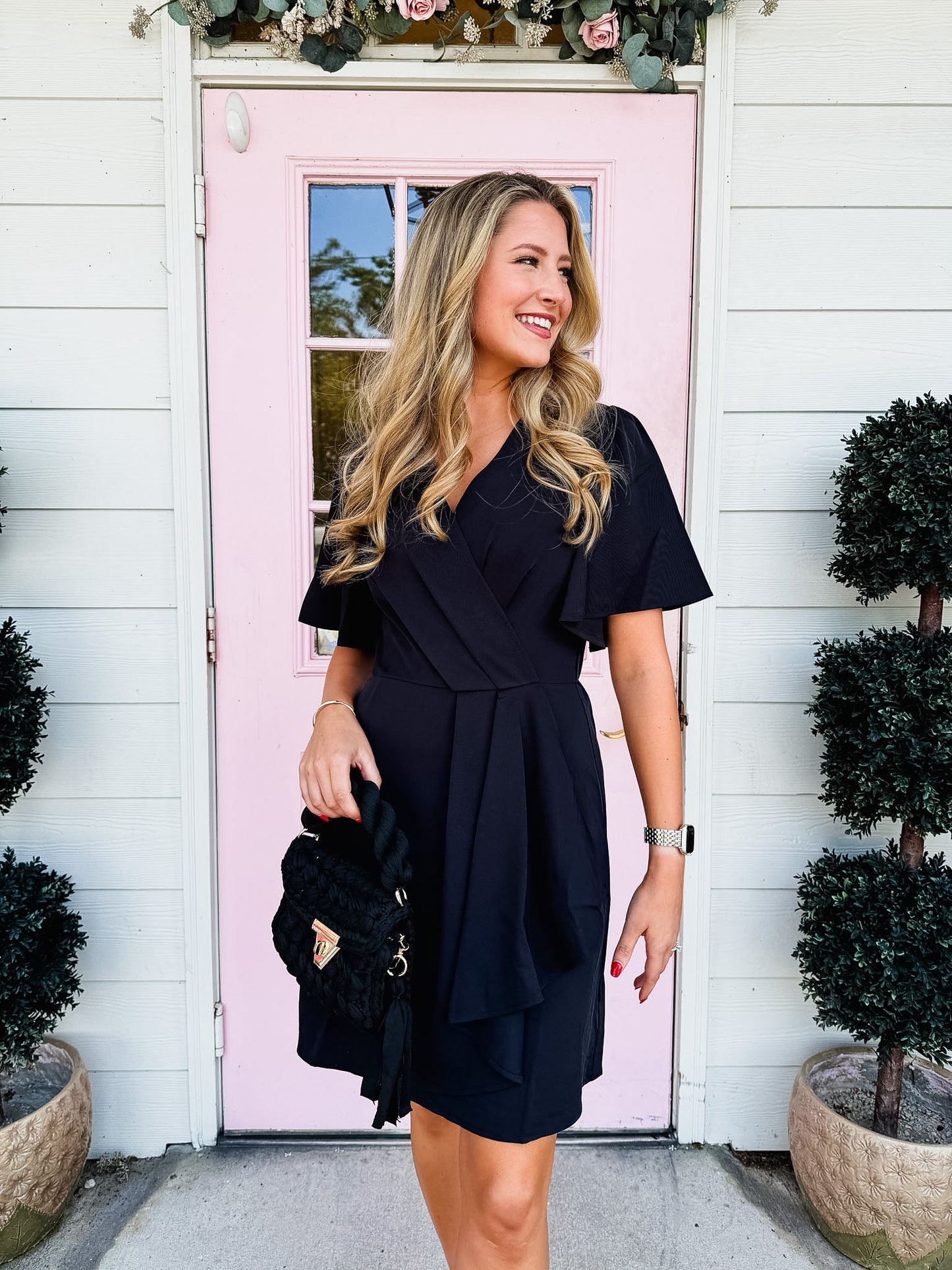 Don't Be A Diva Short Sleeve Ruffled Wrap Dress - Black