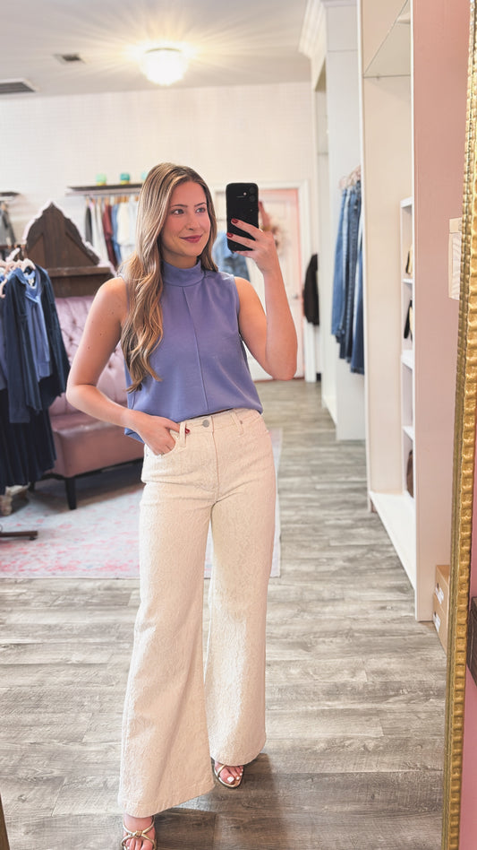 Country Girl Sleeveless Mock Neck Top - Chambray