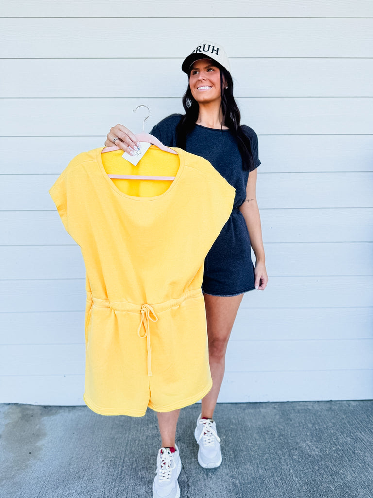Play Date Drawstring Waist Romper - Sunflower